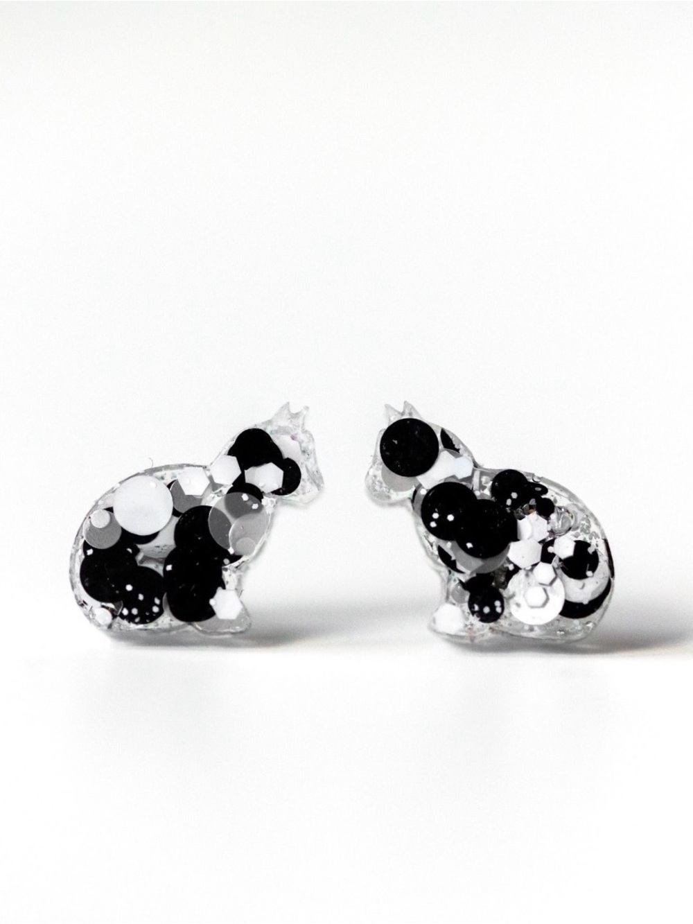 Cow Cat Stud Earrings: Tuxedo Glittery Black and White
Kitty Earrings